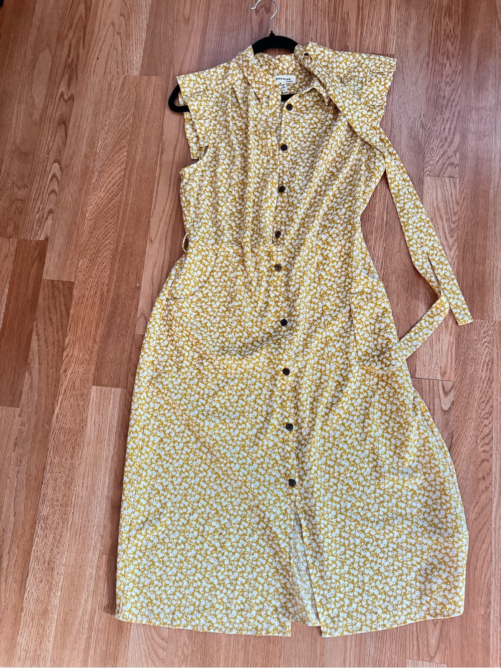 Monteau Yellow Floral Button-Front Midi Dress